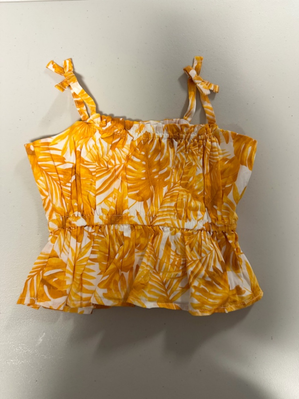 Janie and Jack Yellow Tropical Leaf Tie-Shoulder Camisole